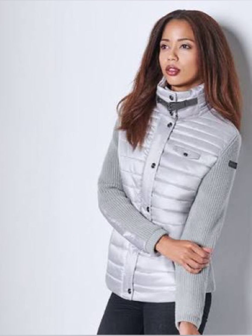 Porsche Driver's Selection Women's Hybrid Quilted Knit Jacket Silver NWT XL